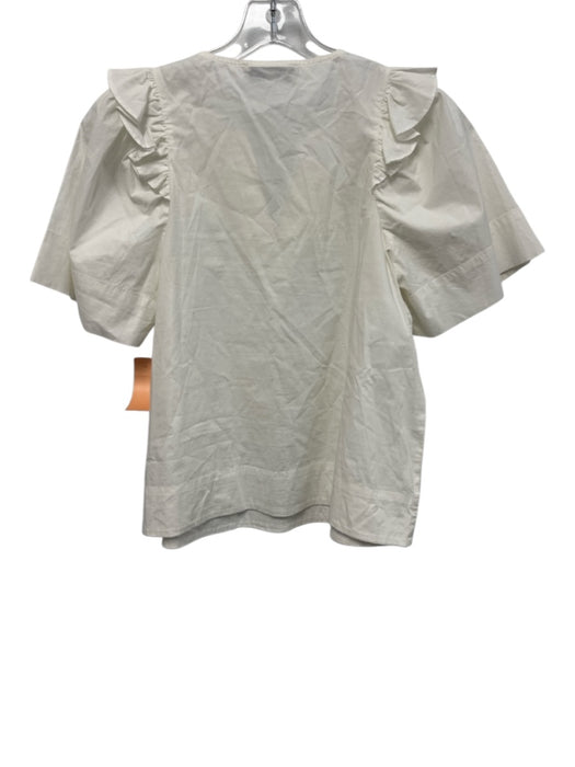 Sea New York Size 4 White Cotton & Spandex Short Sleeve Ruffle Surplice Top White / 4