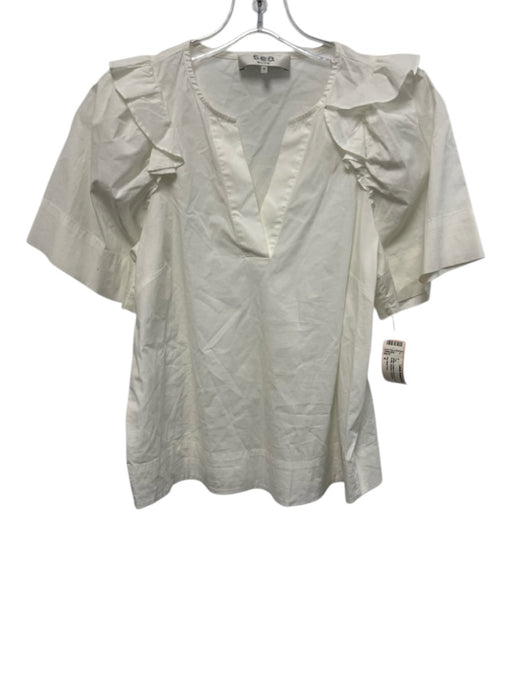 Sea New York Size 4 White Cotton & Spandex Short Sleeve Ruffle Surplice Top White / 4