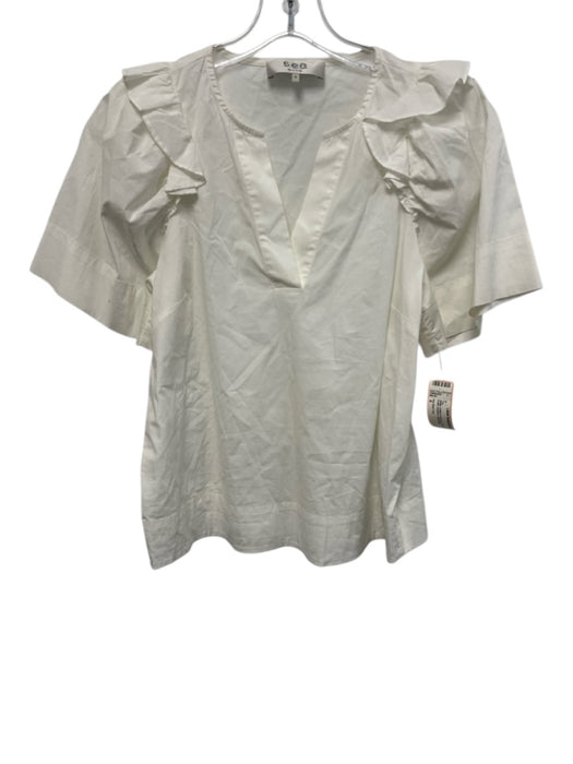 Sea New York Size 4 White Cotton & Spandex Short Sleeve Ruffle Surplice Top White / 4