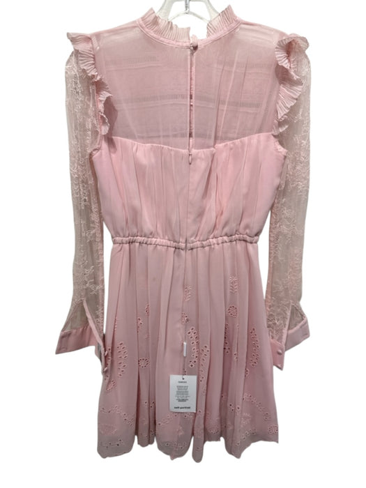 Self Portrait Size 4 Pink Polyester Floral Eyelet Lace Long Sleeves Mini Dress Pink / 4