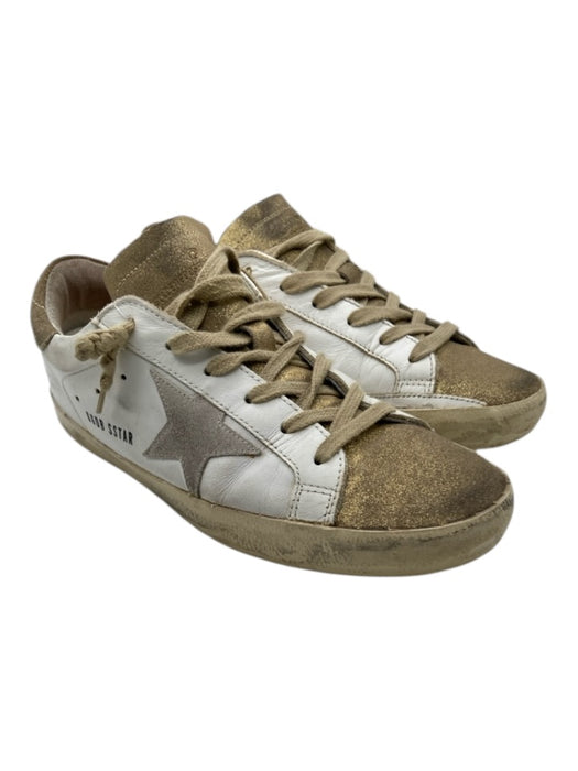 Golden Goose Shoe Size 39 White, Gold, Gray Leather Metallic Accent Sneakers White, Gold, Gray / 39