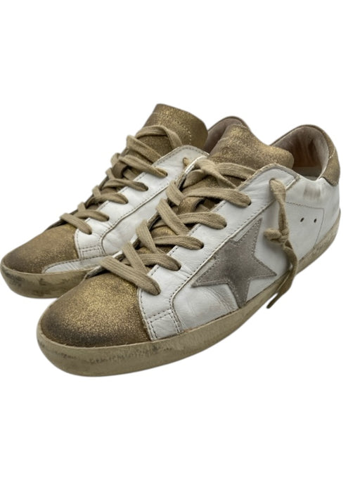 Golden Goose Shoe Size 39 White, Gold, Gray Leather Metallic Accent Sneakers White, Gold, Gray / 39