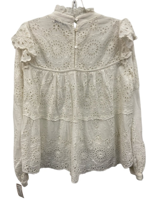 Sea New York Size XS White Cotton Eyelet Keyhole Back Button Back High Neck Top White / XS