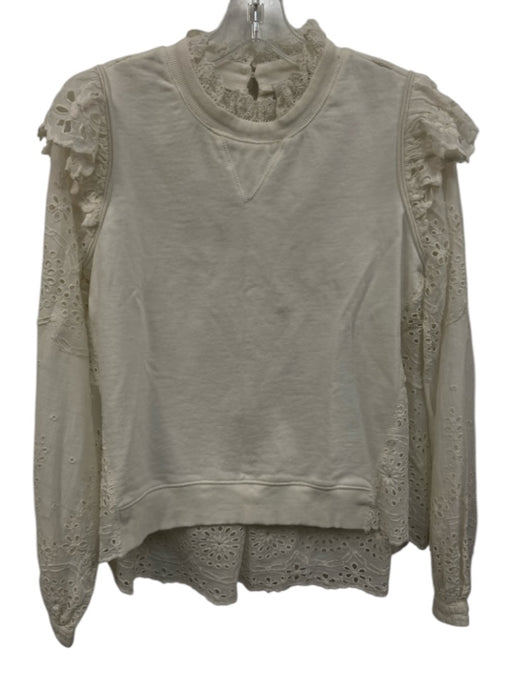Sea New York Size XS White Cotton Eyelet Keyhole Back Button Back High Neck Top White / XS