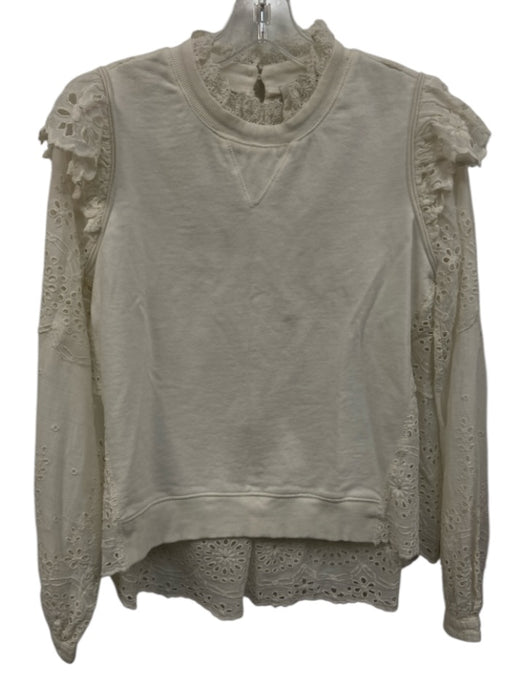 Sea New York Size XS White Cotton Eyelet Keyhole Back Button Back High Neck Top White / XS
