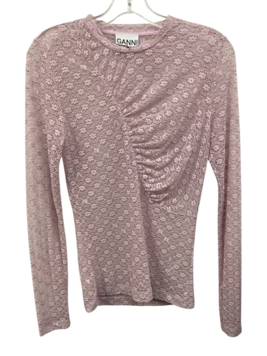 Ganni Size S Pink Poly Blend Lace Long Sleeve Ruched Top Pink / S