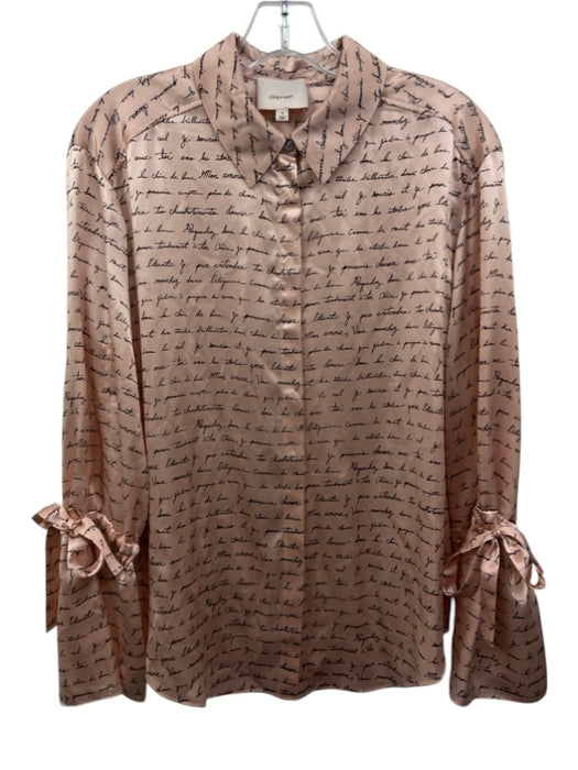 Cinq a Sept Size S Pink & Black Silk Printed Button Front Long Sleeve Top Pink & Black / S