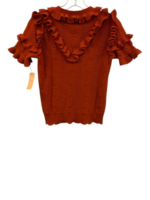Gucci Size M Burnt Orange Wool Blend ruffles Short Sleeve Scalloped Edge Top Burnt Orange / M