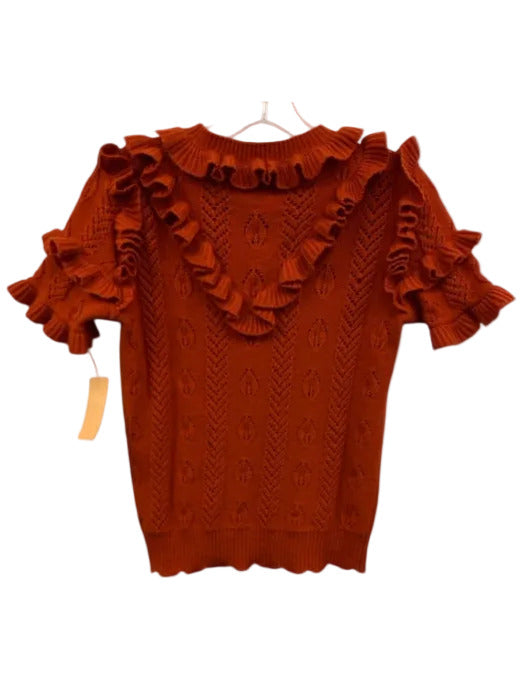 Gucci Size M Burnt Orange Wool Blend ruffles Short Sleeve Scalloped Edge Top Burnt Orange / M