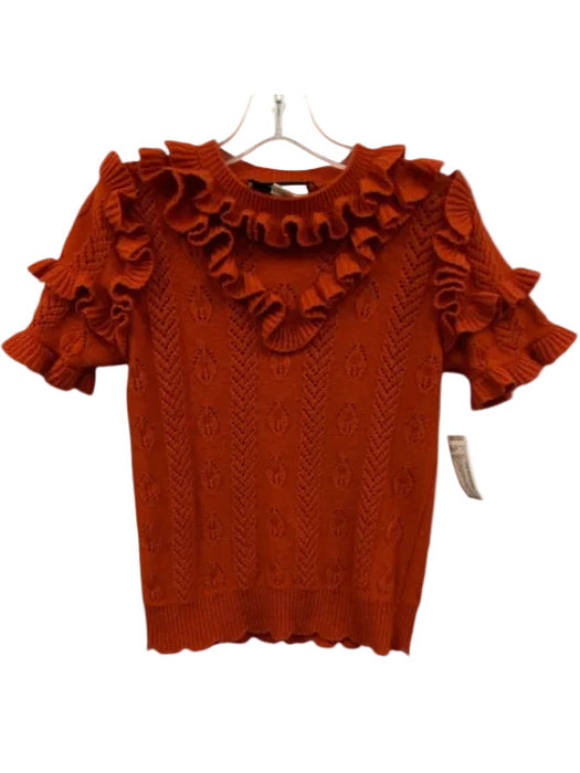 Gucci Size M Burnt Orange Wool Blend ruffles Short Sleeve Scalloped Edge Top Burnt Orange / M