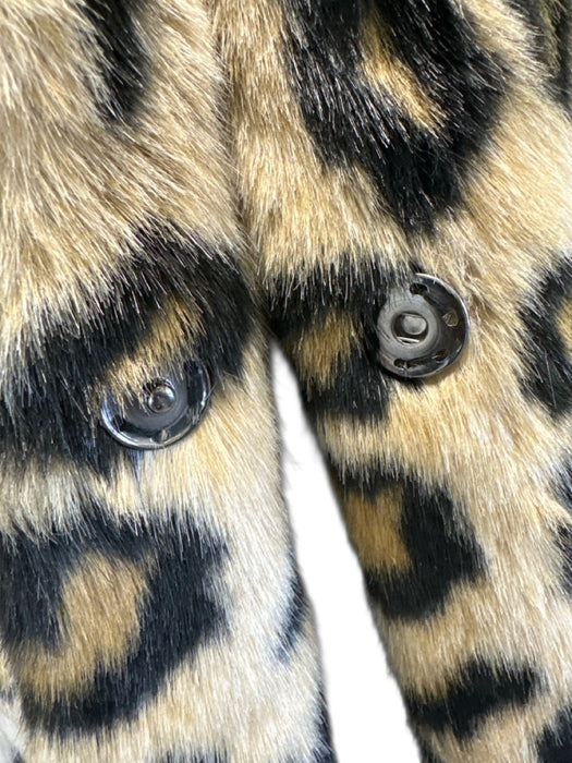 MME. Mink Size Small Brown & Black Polyester Blend Faux Fur Leopard Lapel Coat Brown & Black / Small