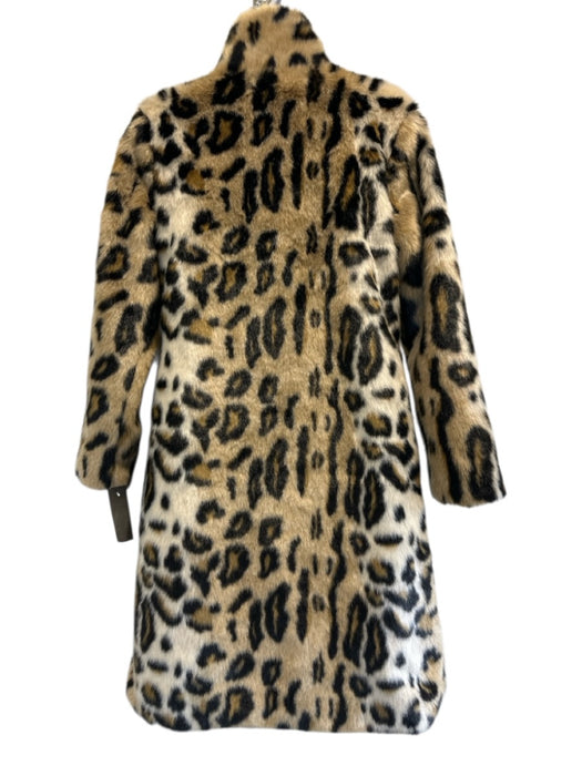 MME. Mink Size Small Brown & Black Polyester Blend Faux Fur Leopard Lapel Coat Brown & Black / Small