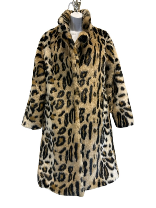 MME. Mink Size Small Brown & Black Polyester Blend Faux Fur Leopard Lapel Coat Brown & Black / Small