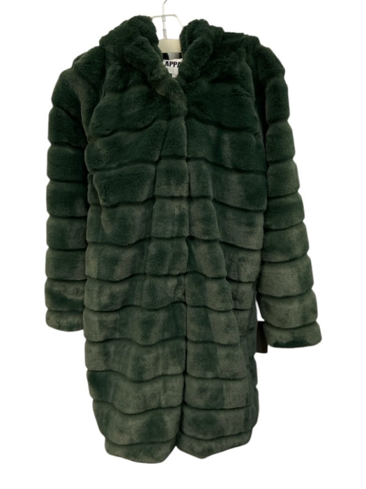 APPARIS Size Small Dark Green Polyester Faux Fur Tiered Snap Button Front Coat Dark Green / Small
