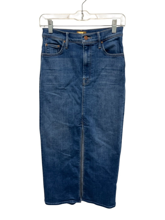 Mother Size 25 Medium Wash Cotton Denim High Rise Front Slit Whiskering Skirt Medium Wash / 25
