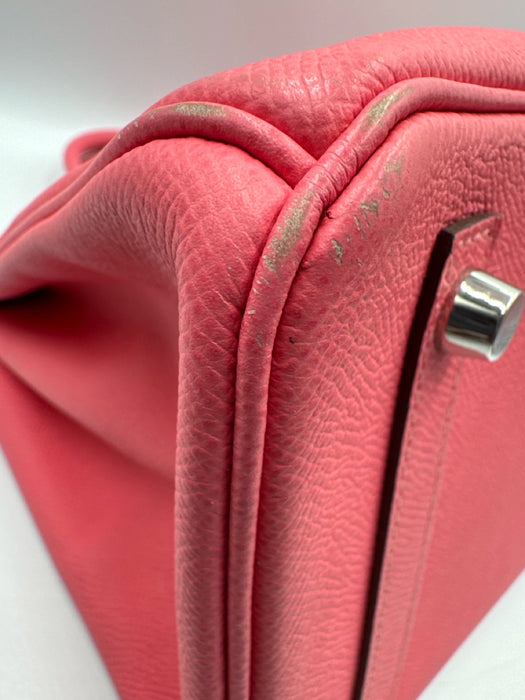 Hermes Pink Leather Top Handle Silver Hardware Birkin Certified by Entrupy Bag
