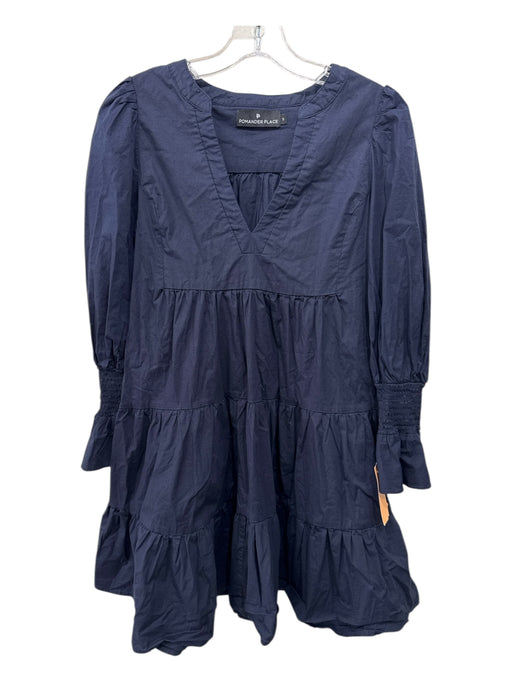 Pomander Place Size Small Navy Blue Cotton Long Sleeve smocked Tiered Dress Navy Blue / Small