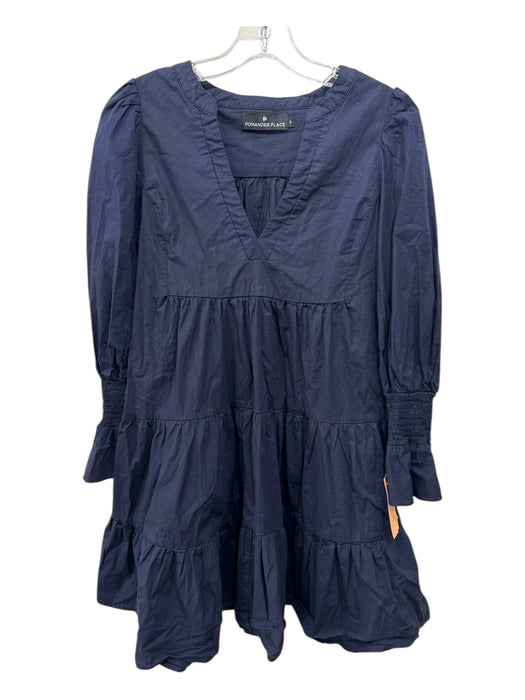 Pomander Place Size Small Navy Blue Cotton Long Sleeve smocked Tiered Dress Navy Blue / Small