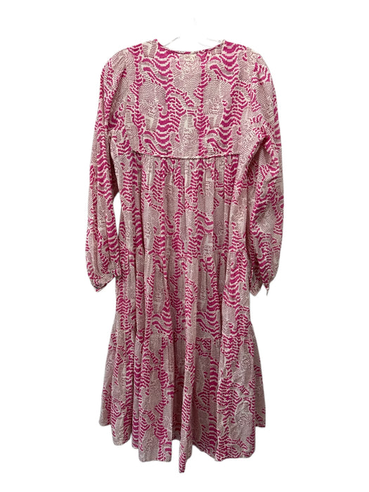 Matta Size Small Pink, Red, White Cotton Long Sleeve Abstract Print Tiered Dress Pink, Red, White / Small