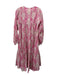 Matta Size Small Pink, Red, White Cotton Long Sleeve Abstract Print Tiered Dress Pink, Red, White / Small