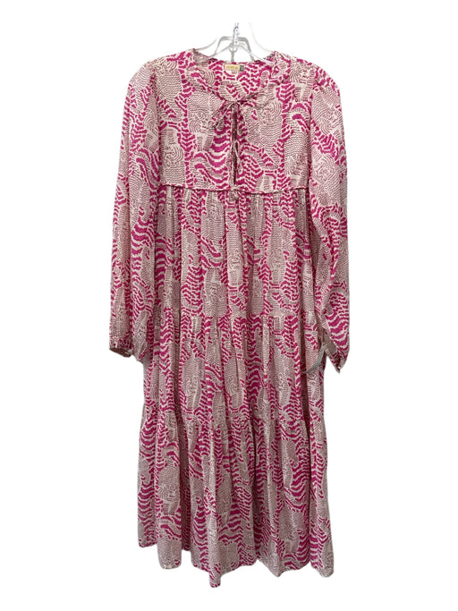 Matta Size Small Pink, Red, White Cotton Long Sleeve Abstract Print Tiered Dress Pink, Red, White / Small