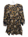 Cleobella Size S Black, Gold & Multi Cotton Long Sleeve V Neck Pleats Dress Black, Gold & Multi / S