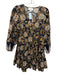 Cleobella Size S Black, Gold & Multi Cotton Long Sleeve V Neck Pleats Dress Black, Gold & Multi / S