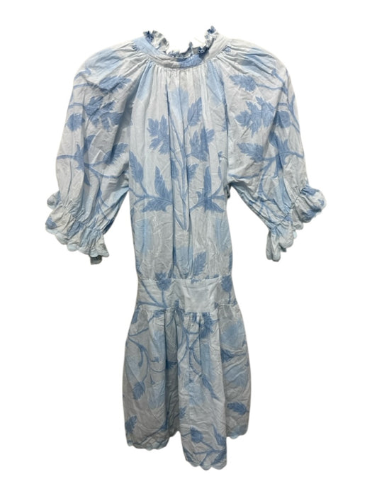 Juliet Dunn Size 2 Baby Blue & White Cotton Short Sleeve Floral Dress Baby Blue & White / 2
