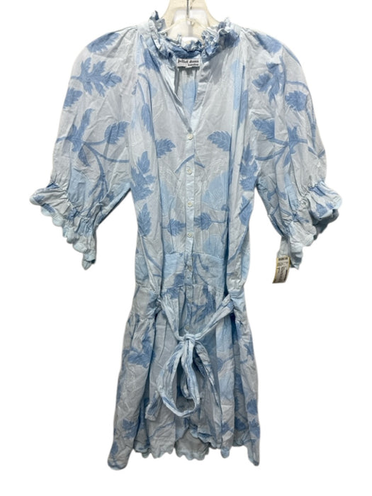 Juliet Dunn Size 2 Baby Blue & White Cotton Short Sleeve Floral Dress Baby Blue & White / 2