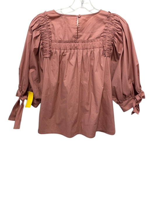 Sea New York Size L Light Orange Cotton 3/4 Balloon Sleeve Ruched Detail Top Light Orange / L