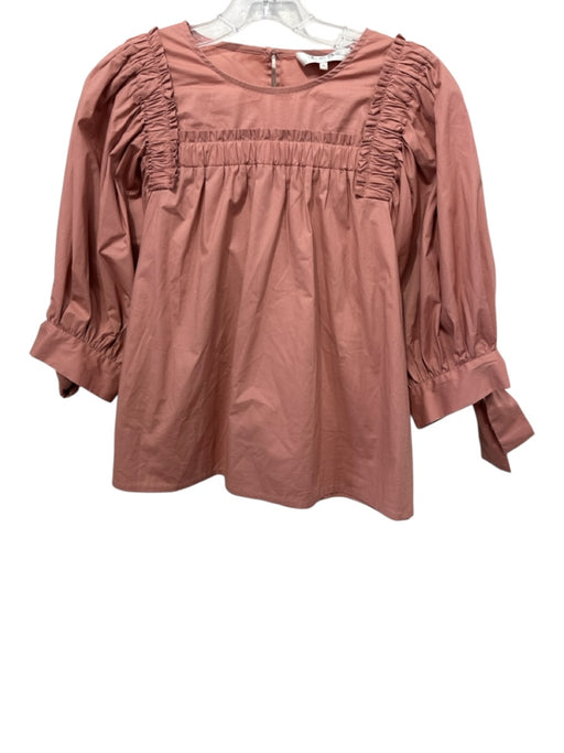 Sea New York Size L Light Orange Cotton 3/4 Balloon Sleeve Ruched Detail Top Light Orange / L