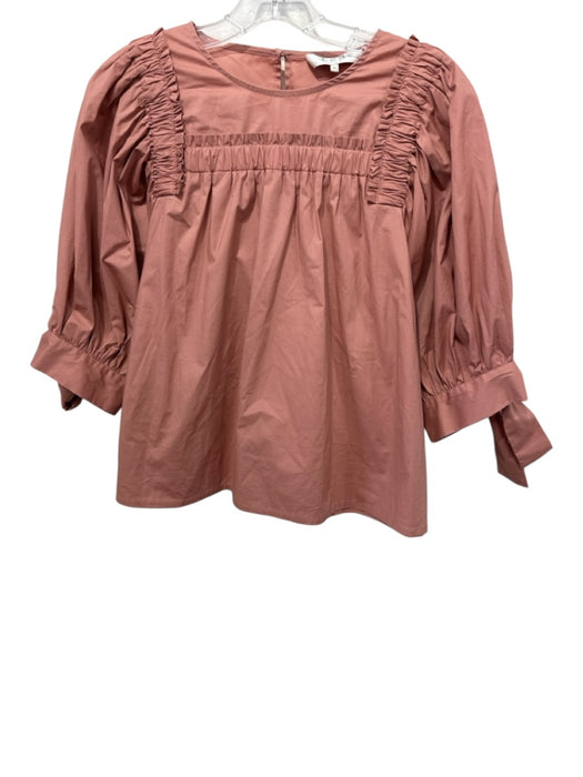 Sea New York Size L Light Orange Cotton 3/4 Balloon Sleeve Ruched Detail Top Light Orange / L