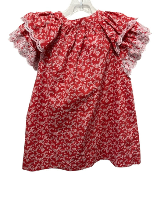 Ulla Johnson Size 2 Red & White Cotton Short Sleeve Floral V Neck Neck Tie Top Red & White / 2