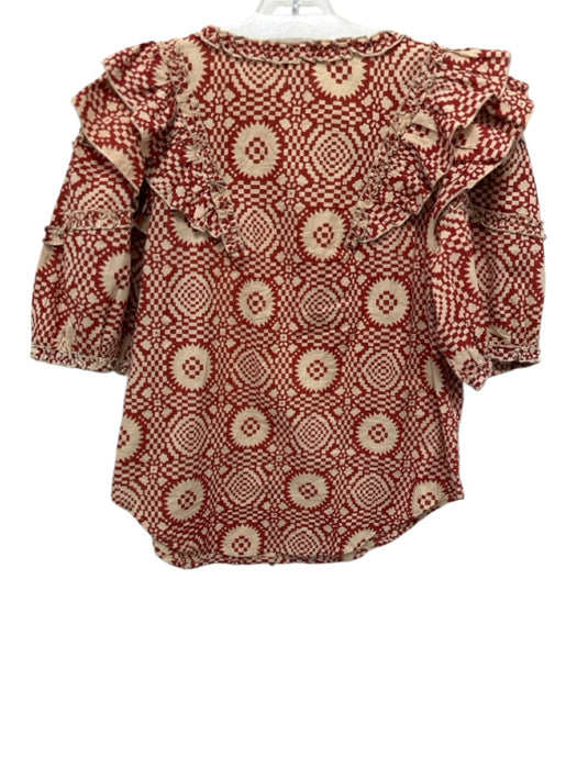 Anna Cate Size M Orange & cream Cotton Short Balloon Sleeve Geometric V Neck Top Orange & cream / M
