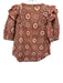 Anna Cate Size M Orange & cream Cotton Short Balloon Sleeve Geometric V Neck Top Orange & cream / M