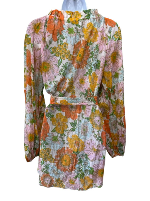 Gilner Farrar Size S White, Pink, Multi V Neck Long Sleeve Floral Sheer Dress White, Pink, Multi / S