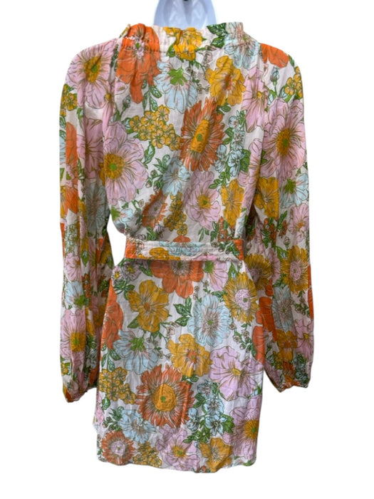 Gilner Farrar Size S White, Pink, Multi V Neck Long Sleeve Floral Sheer Dress White, Pink, Multi / S