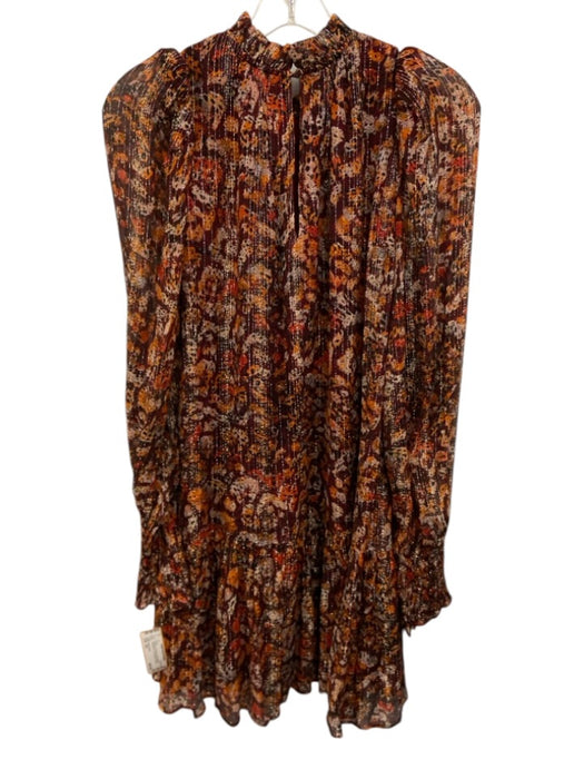 Marie Oliver Size XS Burgundy & Orange Silk & Metallic Abstract Print Dress Burgundy & Orange / XS