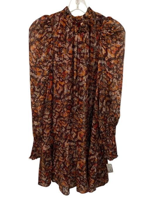 Marie Oliver Size XS Burgundy & Orange Silk & Metallic Abstract Print Dress Burgundy & Orange / XS
