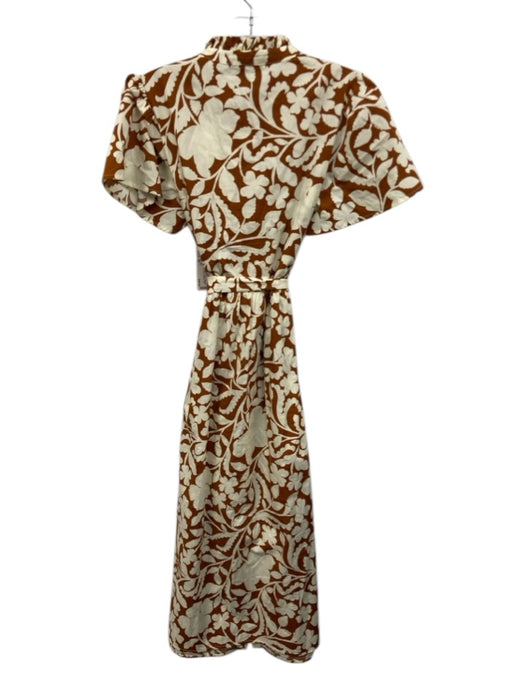 Sugarlips Size XS Cream White & Brown Cotton Botanical Print Button Front Dress Cream White & Brown / XS