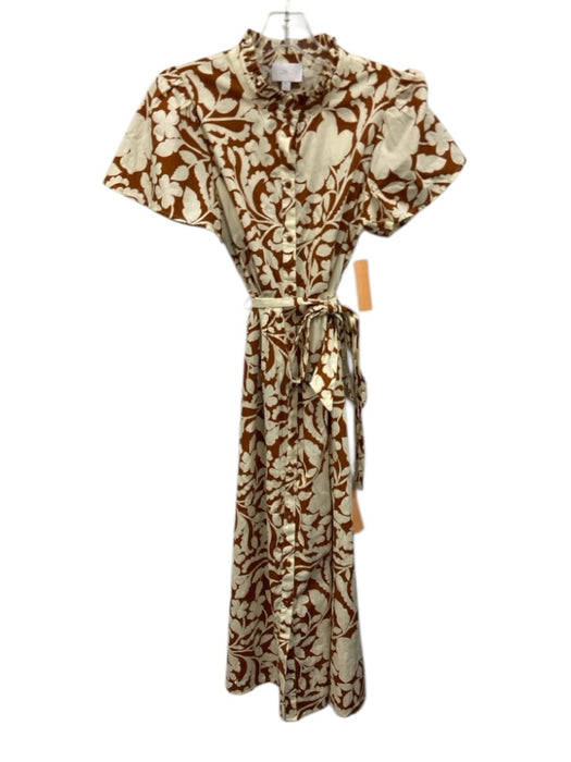 Sugarlips Size XS Cream White & Brown Cotton Botanical Print Button Front Dress Cream White & Brown / XS