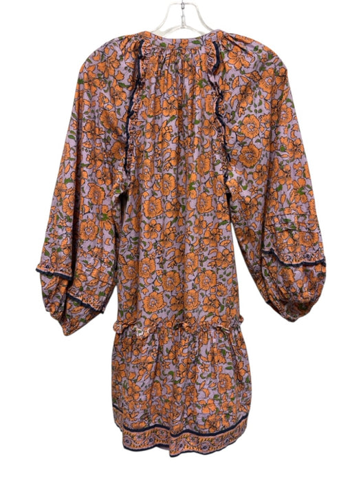 Cleobella Size S Purple, Orange & Green Cotton Floral Long Balloon Sleeve Dress Purple, Orange & Green / S