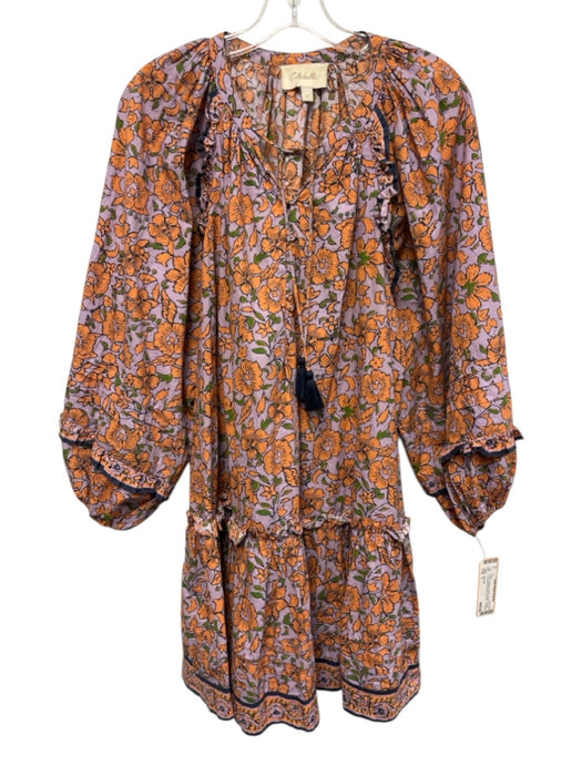 Cleobella Size S Purple, Orange & Green Cotton Floral Long Balloon Sleeve Dress Purple, Orange & Green / S