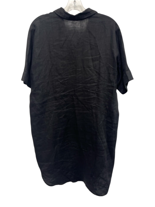Lanhtropy Size S/M Black Linen 1/2 Sleeve Button Front Collared Shirt Dress Black / S/M