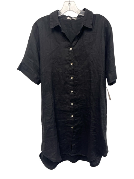Lanhtropy Size S/M Black Linen 1/2 Sleeve Button Front Collared Shirt Dress Black / S/M