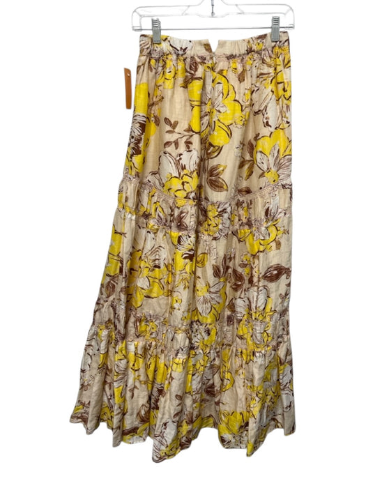 Significant Other Size 4 Cream, Brown & Yellow Linen Blend Floral Tiered Skirt Cream, Brown & Yellow / 4