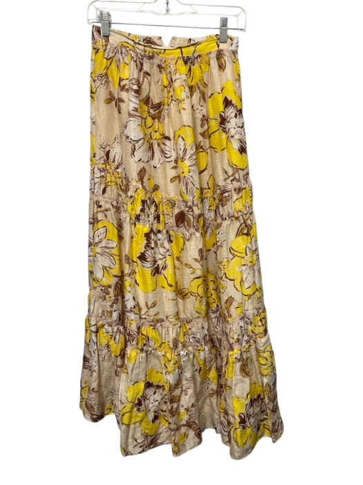 Significant Other Size 4 Cream, Brown & Yellow Linen Blend Floral Tiered Skirt Cream, Brown & Yellow / 4