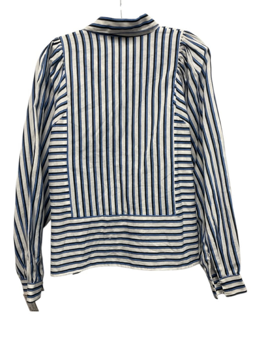 Cleobella Size M White, Blue & Black Cotton & Linen Striped Button Up Shirt Top White, Blue & Black / M