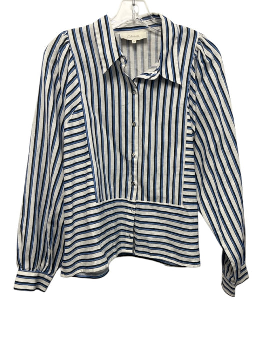 Cleobella Size M White, Blue & Black Cotton & Linen Striped Button Up Shirt Top White, Blue & Black / M