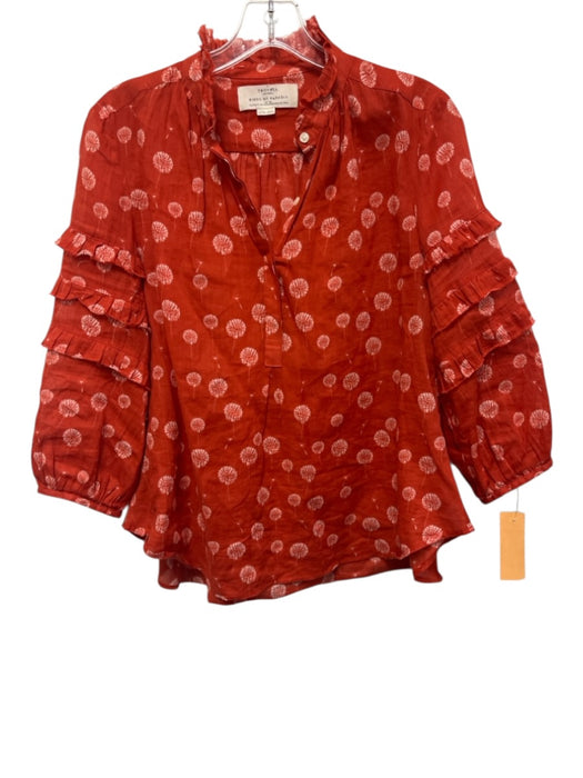 Trovata Birds of Paradis Size XS Red Orange & White Ramie & Cotton Dandelion Top Red Orange & White / XS